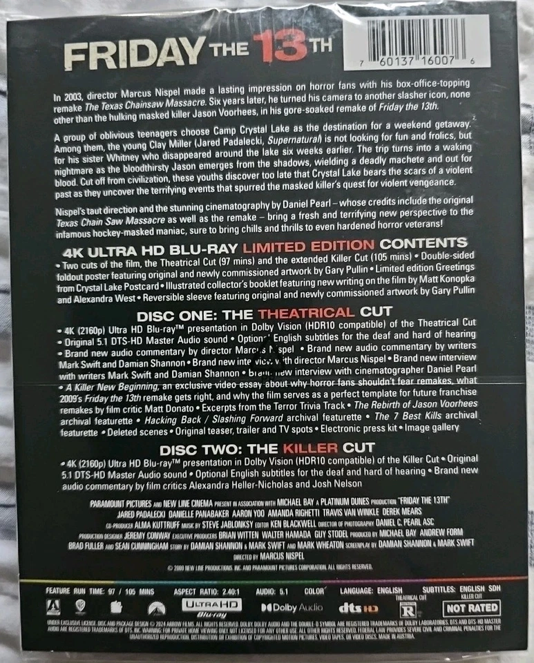 Friday The 13th 4K UHD + Blu-ray + Slipcover (2009) Ltd Edition Brand New Sealed - image 2 of 2