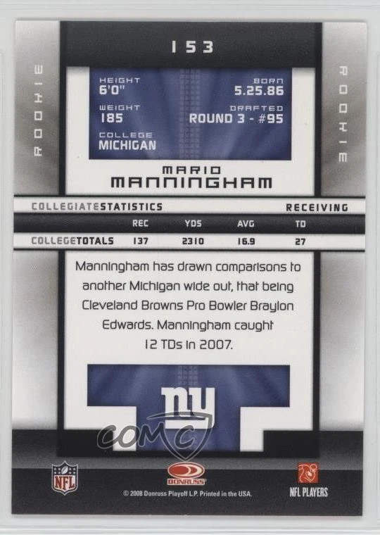 2008 Donruss Elite National Convention Promos /499 Mario Manningham Rookie RC - Image 2 of 2