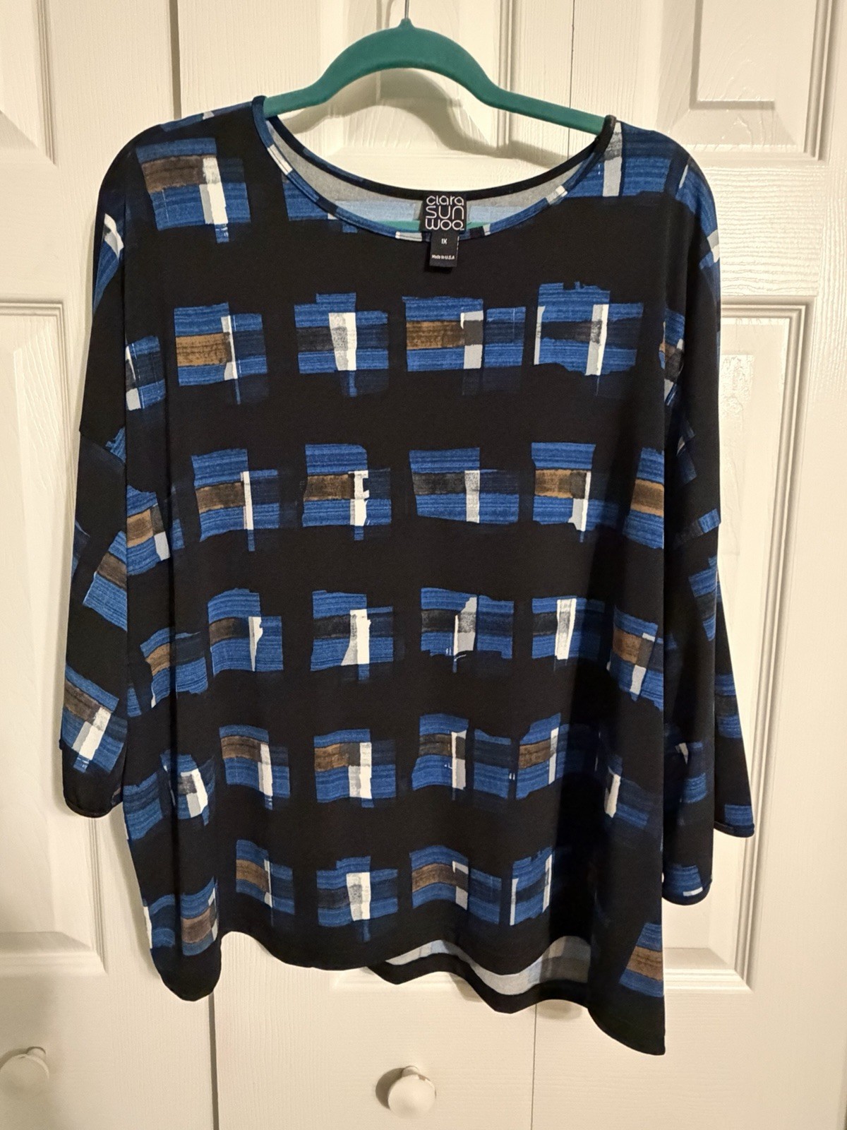 Clara Sun Woo Women's Tunic Top size 1X Short Sleeve Multicolor ￼
