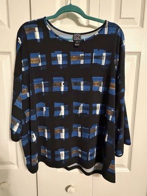 Clara Sun Woo Women's Tunic Top size 1X Short Sleeve Multicolor ￼