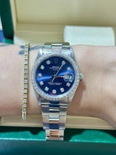 Rolex Oyster Perpetual Date 34mm Stainless Steel Navy Blue Diamond Dial Diamond 