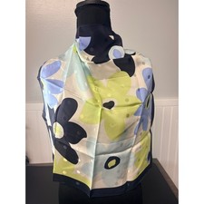 Talbots 100 Silk Square Scarf Floral Polka Dot Jacquard Navy Blue Green 21x21