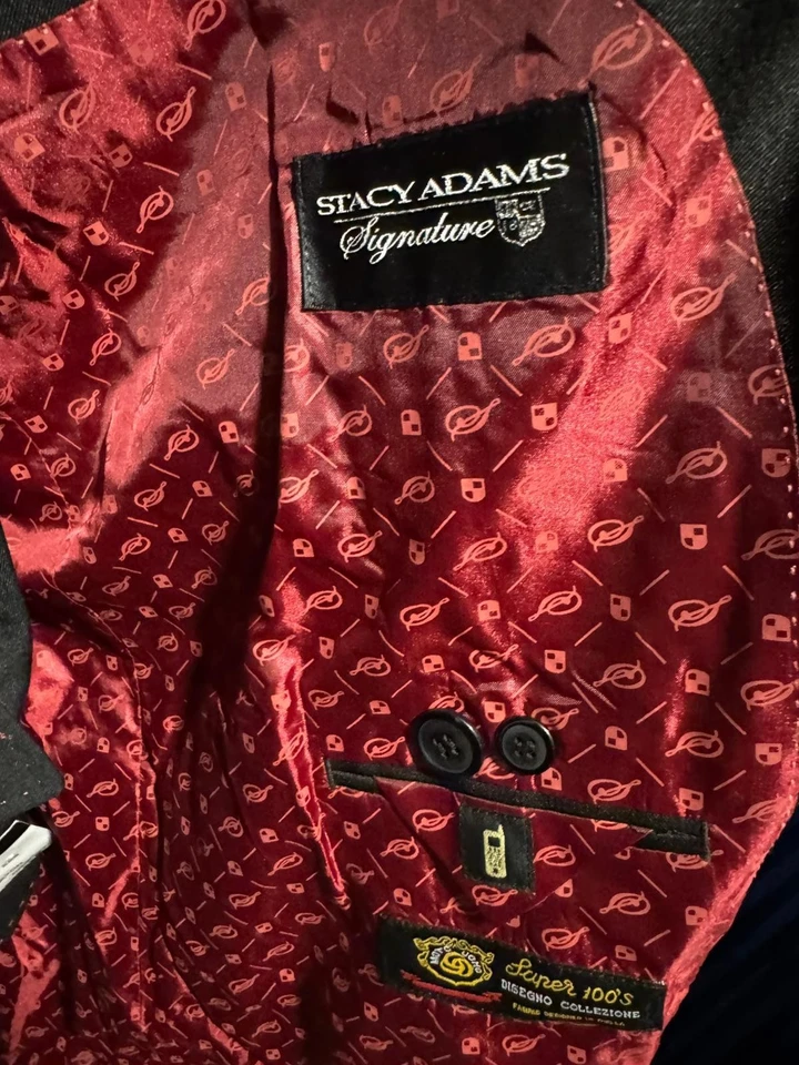 Stacy Adams Signature “Frankie S” 2-Piece Suit 54L W50 – Black, Red Lining, New - Image 4 of 4