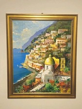 Dipinto Vincenzo Somma "Positano" Olio su tela 40x50  Autenticato  certificato 