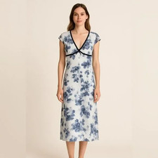 Papermoon Babydoll Floral Lace & Velvet Fairy Blue Y2K Style Midi Dress, Small