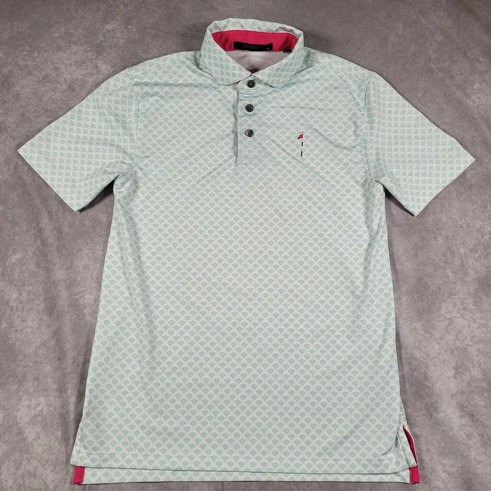 Camisa Polo Greyson Juvenil XL Verde Como Nueva Geométrica Golf Rendimiento Estampado Elástico Foto 2 de 4