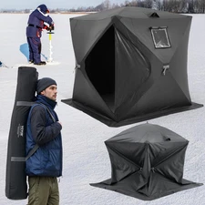 Ice Fishing Shelter 3-4 Person Pop Up Thermal Hub Waterproof Shanty w/ Anchors