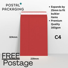 Dunkelrot C4 160 g/m&sup2; Seitenfalten Peel & Seal Umschlag 25 mm - 324 x 229 mm Hochwertig