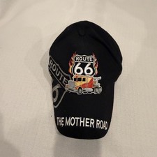 Route 66 The Mother Road Strapback Baseball Cap Black One Size Embroidered