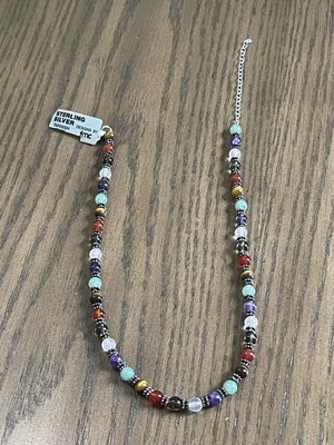 Designed By FMC Sterling Silver And Natural Stone Necklace Tigers Eye Rose Quart