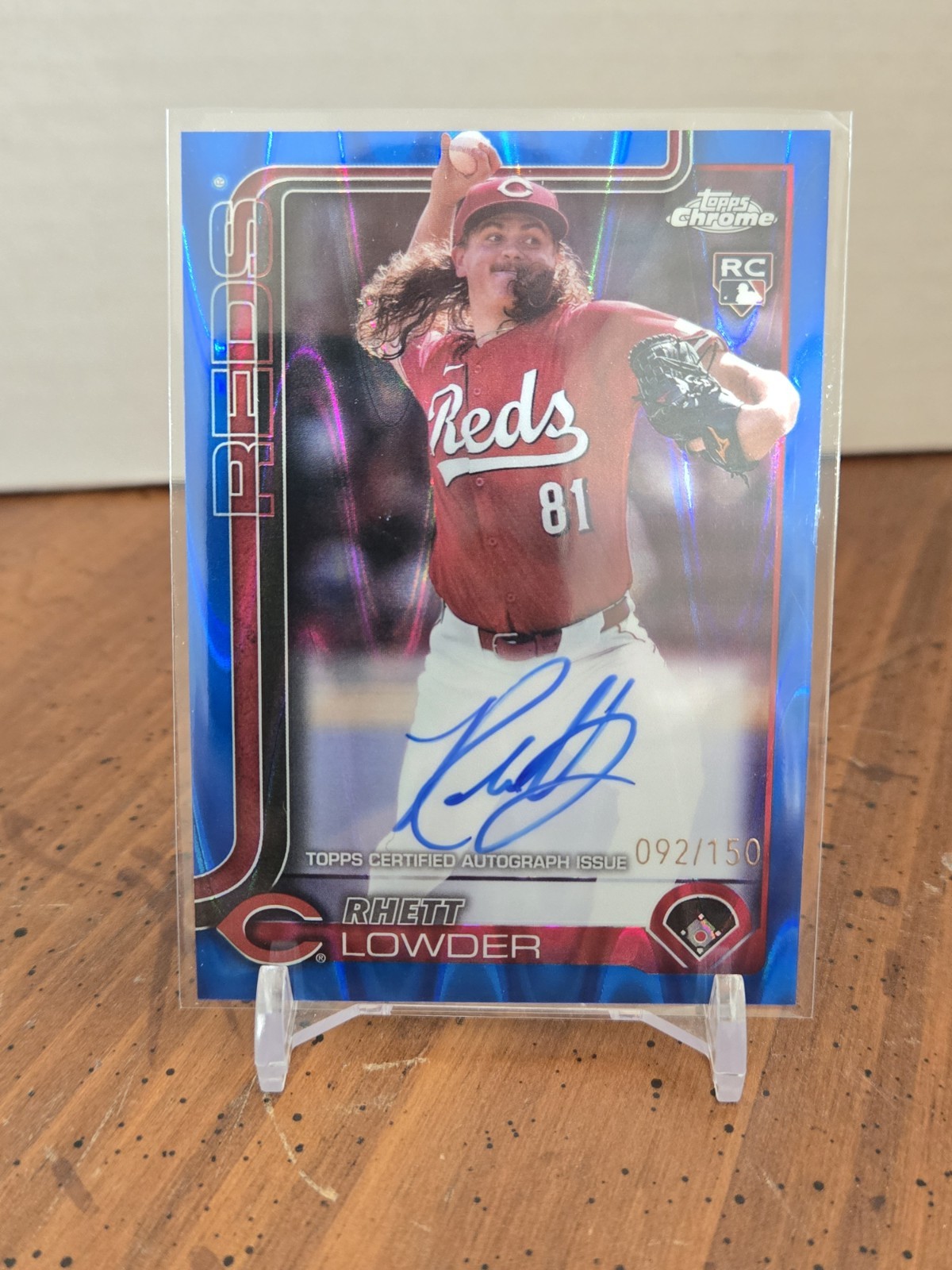 2025 Topps Chrome Rhett Lowder #/150 Rookie Auto RC Blue RayWave Refractor Reds