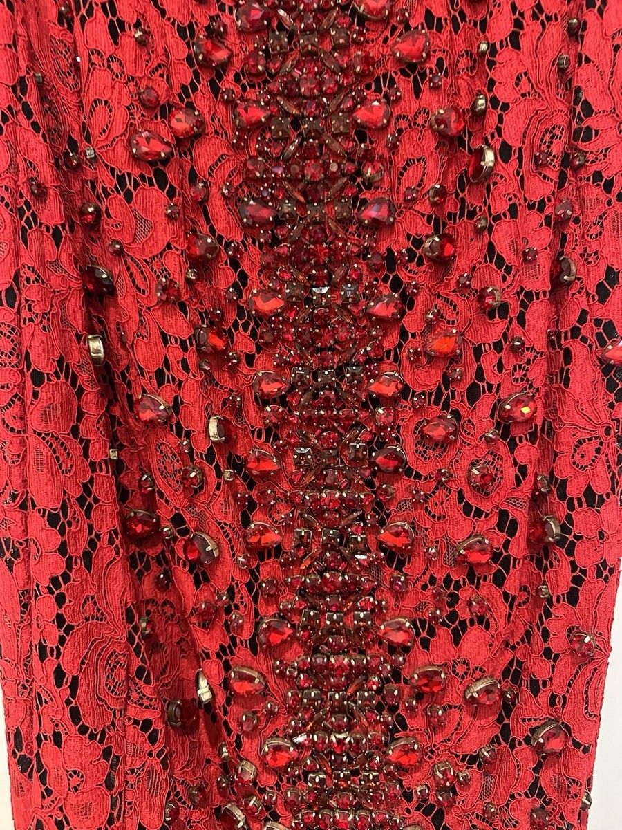 Dolce & Gabbana F/W 2013 Crystal Embellished Red Lace Dress Size