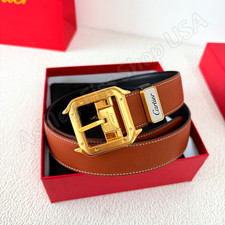 AUCTION CARTIER Brown Black Reversible Leather Belt Silver Buckle Men's
