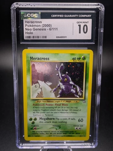 CGC 10 2000 POKEMON NEO GENESIS HOLO #6/111 HERACROSS GEM MINT • POP 17