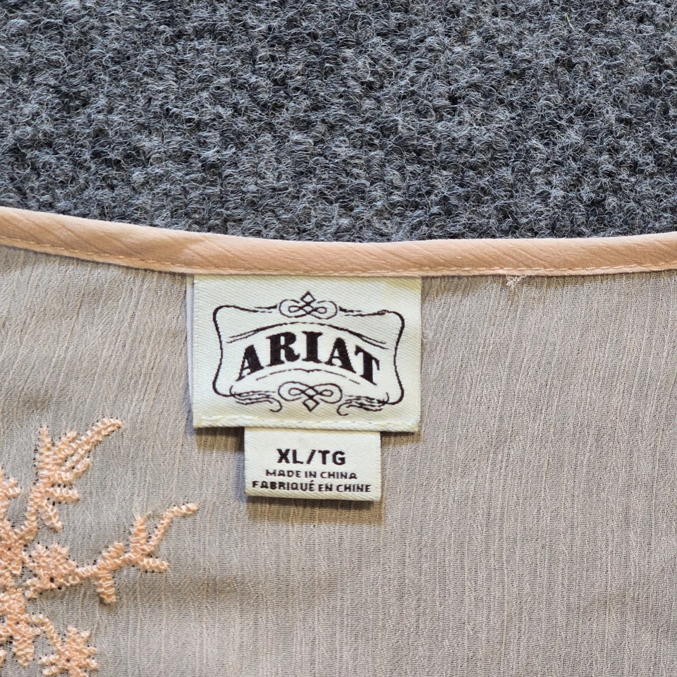 Top Ariat Mujer Talla XL Rosa Transparente Floral Bordado Pradera Occidental Informal Boho Foto 4 de 4