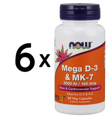 6 x NOW Foods Mega D-3 & MK-7 - 60 vcaps (444,41 EUR/kg)