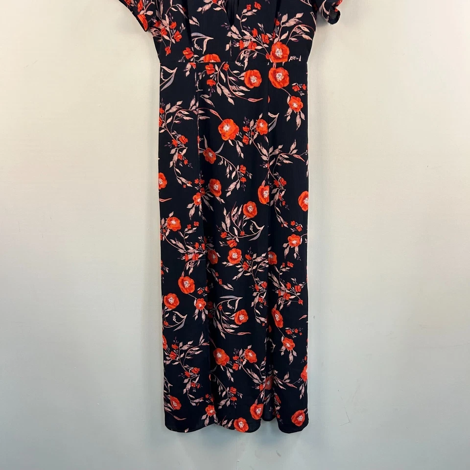 Vestido mediano exuberante para mujer púrpura rojo floral manga corta pulóver abertura delantera 21836 Foto 2 de 4