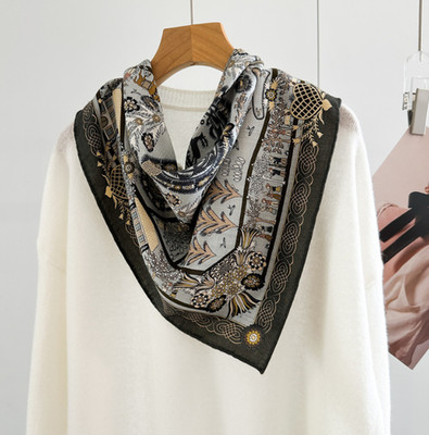 70% Cashmere 30% Silk Neckerchief tree Print Scarf Shawl 27'' Bandanna Wrap new