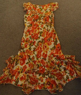 M & S Per Una Floral Dress with Inserted Contrast Godet Detail Size 12L - Image 1 of 4