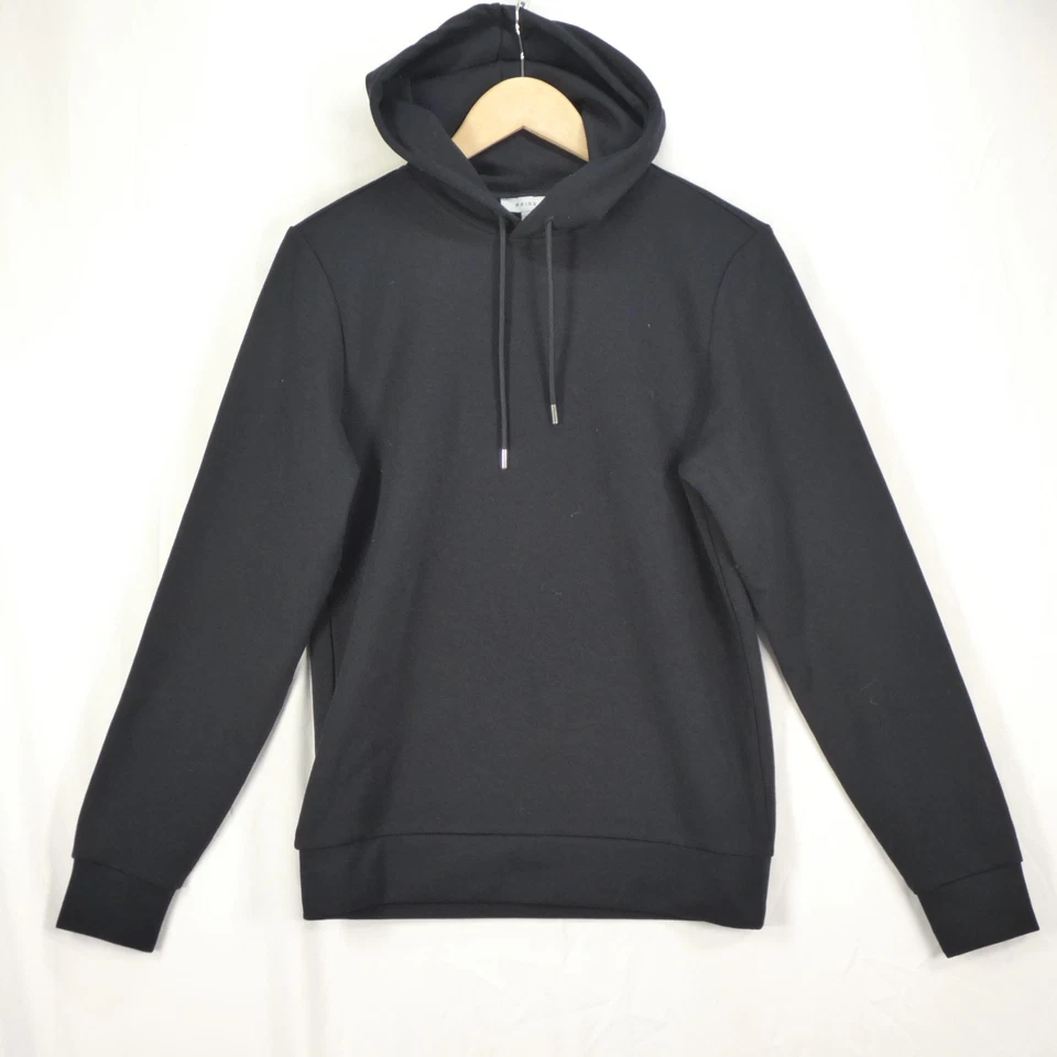 Reiss Mens Black Hoodie Fabien Interlock Jersey Drawstring size S
