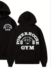 Men'S Gym Hoodie - Bold POWERHOUSE GYM Lettering Pullover Sweatshirt, Loose Fit