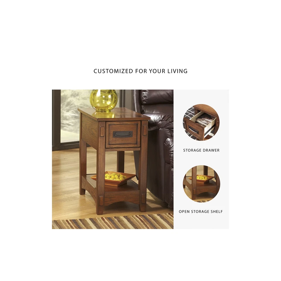 Mesa auxiliar de silla Breegin contemporánea Signature Design by Ashley marrón Foto 3 de 4