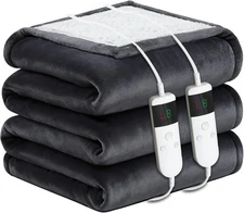 Heated Blanket 84"x90"Soft Flannel & Sherpa Electric Blanket w/10 Heating Levels