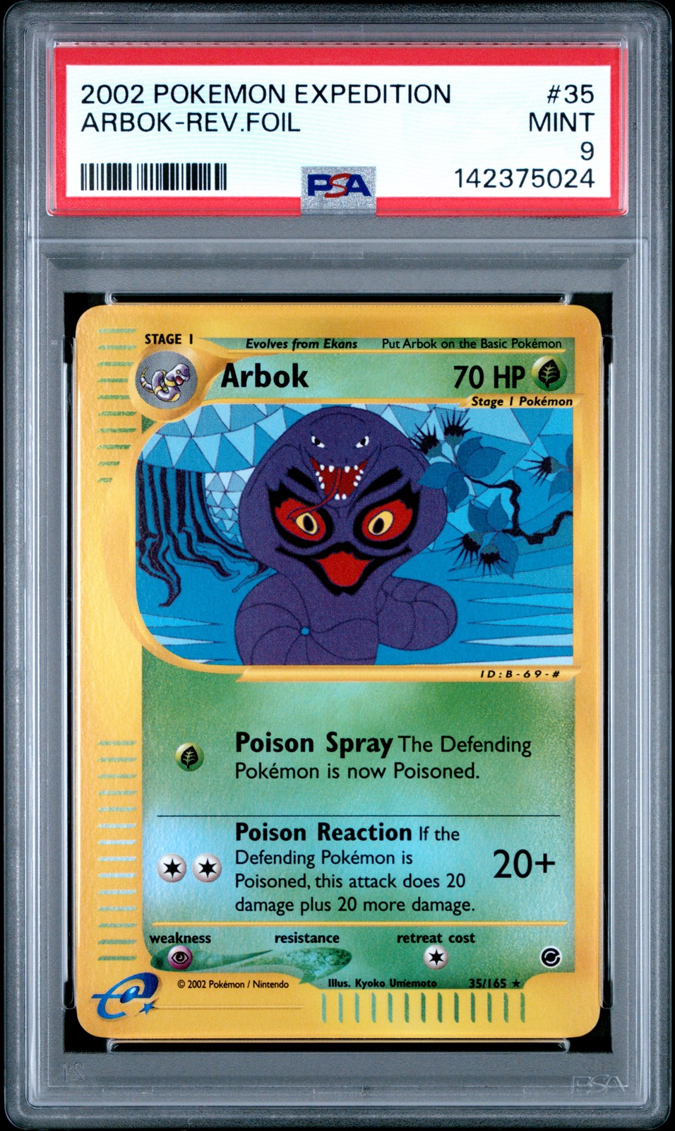 2002 POKEMON EXPEDITION #35 ARBOK-REVERSE FOIL PSA 9