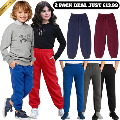 2er PACK JUNGEN MÄDCHEN KINDER PE FLEECE JOGGINGHOSE SPORT UNI JOGGINGHOSE 2-14 Jahre