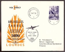Belgium, 1954 SABENA ffc first flight cover to Lourdes, France -HQ13