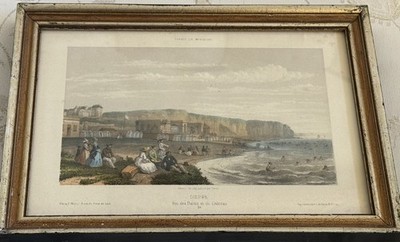 Antq French Lithograph Dieppe Vue des Bains et du Chateau Isidore-laurent Deroy
