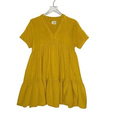 9Seed El Matador Dress S Honey Yellow Ruffle Tier V Neck Gauze Travel Breathable