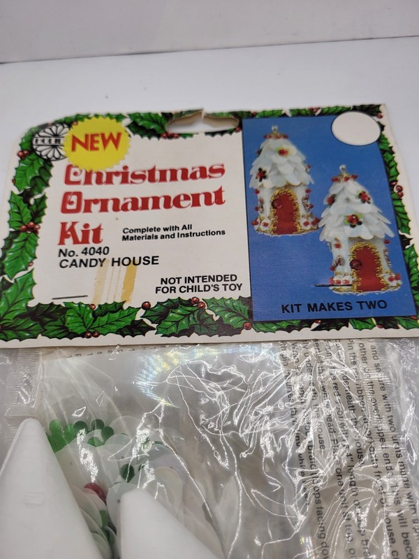 Vintage HOLIDAY Christmas Ornament Kit # 4040 Candy House  Sequins/Beads NOS