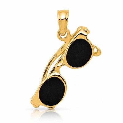 10K / 14K Yellow Gold 3-D Black Enameled Moveable Sunglasses Pendant