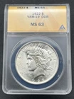 1922 Peace Silver Dollar ANACS MS63 VAM-19 DDR
