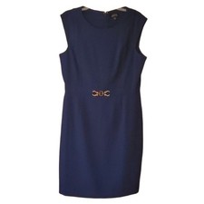 Tahari Arthur S Levine Womans Navy Sheath Dress with Chain Detail Size 10