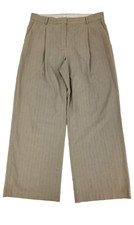 MNG Women's Trousers Size 14 Oatmeal Striped Straight Leg Slash Pockets Used F1