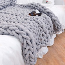 Chunky Knit Blanket Throw 40" 40", Hand Knitted Warm Chenille Throw Blanket, ...