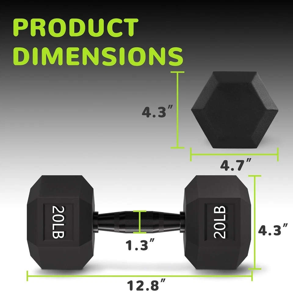 Mancuernas hexagonales sólidas con agarre ergonómico - pesas de 20 lb y 40 lb para fitness en el hogar Foto 4 de 4
