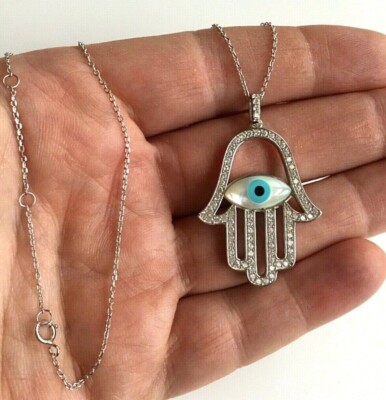 925 STERLING SILBER HAMSA AUGE HALSKETTE 18  / FATIMA HAND EVIL EYE HALSKETTE #2
