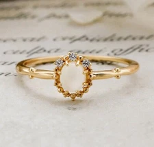 Moonstone Dainty Ring, Gold Over Solid Sterling Silver Vintage Petite Ring B2279