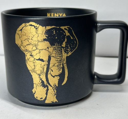 Starbucks Kenya Elephant 14 Oz Coffee Mug Cup Matte Black & Gold 2016, 14 oz