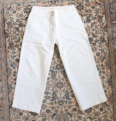 Weiße Zerres Baumwolle Stretch 3/4 Capri Röhre Hose Ecru M 38 W 30 L 24