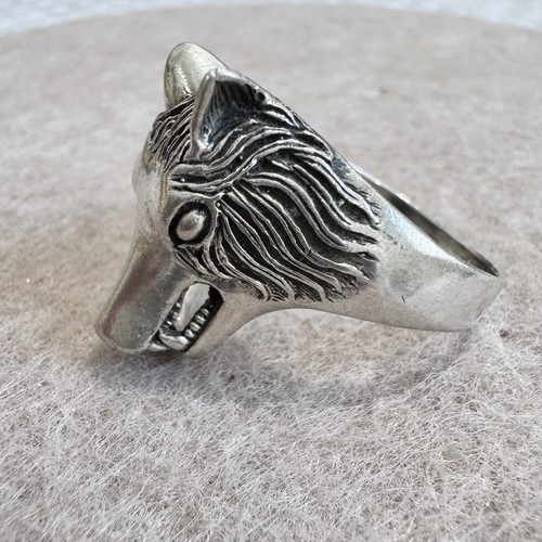 Mens .925 Sterling Silver Large Wolf Head Ring Size 13.25 Jewelry Punk