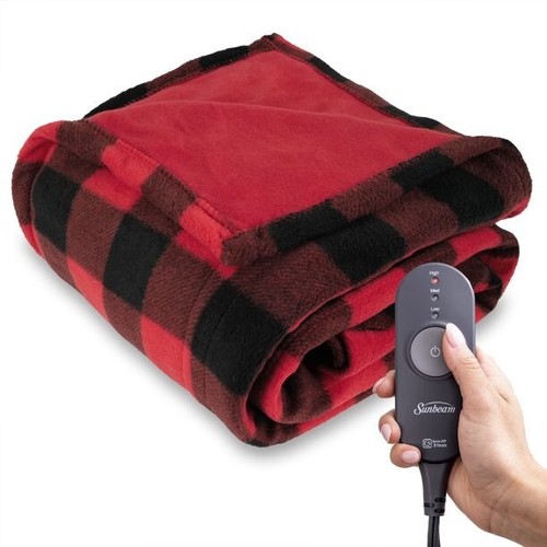 Sunbeam Heated Electric Throw Blanket, Cozy Sherpa Red Buffalo Checker 50" x 60" eBay