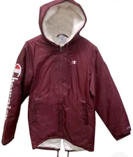 Champion Men's Medium Burgundy Red Sherpa Lined Hooded Stadium Logo Jacket NWT