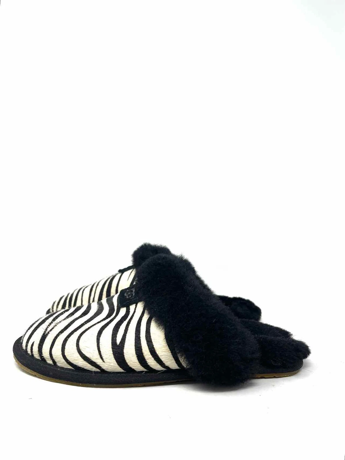 Scarpe da casa UGG taglia 6 bianche nere zebrate in pelle di mucca di design