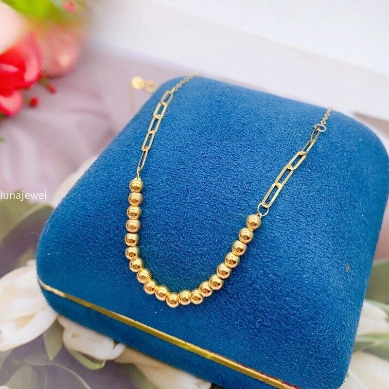 Collar de eslabones de cadena O cuentas Au750 puras de oro amarillo sólido real de 18 quilates 16,1-17,3 pulgadas Foto 4 de 4