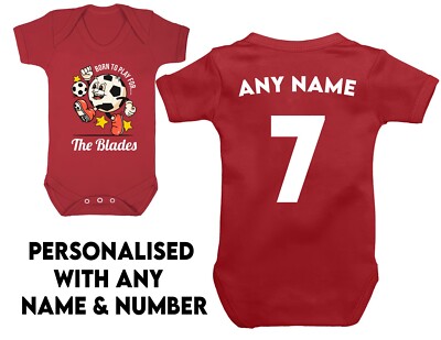 Born To Play For Blades personalisiertes Baby Grow T-Shirt Lätzchen Kinder Sheff Utd Geschenk