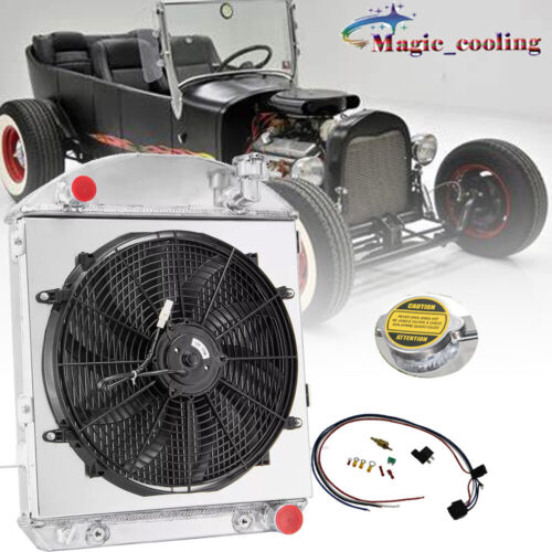 For 1917-1927 1926 1925 Ford Model T Bucket Chevy V8 3 Rows Radiator+Shroud Fan - Bild 1 von 11